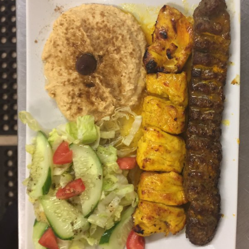 Joojeh Soltani - Chicken and beef kabob combo