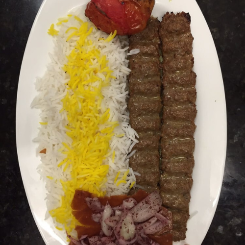 کباب کوبیده - Ground beef kabob with saffron rice